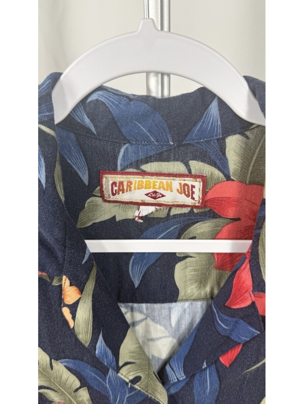 Caribbean Joe Womens Navy Tropical Floral Hawaiian Button Up Shirt Short Sleeve - Picture 2 of 7